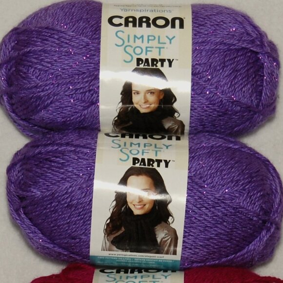 Mix Lot of 4 (Grape & Fuchsia Sparkle), Caron Simply Soft Party Yarn, #4 Worsted - Picture 2 of 5
